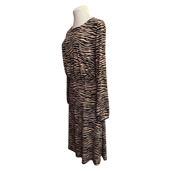 Loft Open Back Zebra Animal Print Black Brown Long Sleeve Dress Size 10 - Picture 3 of 8